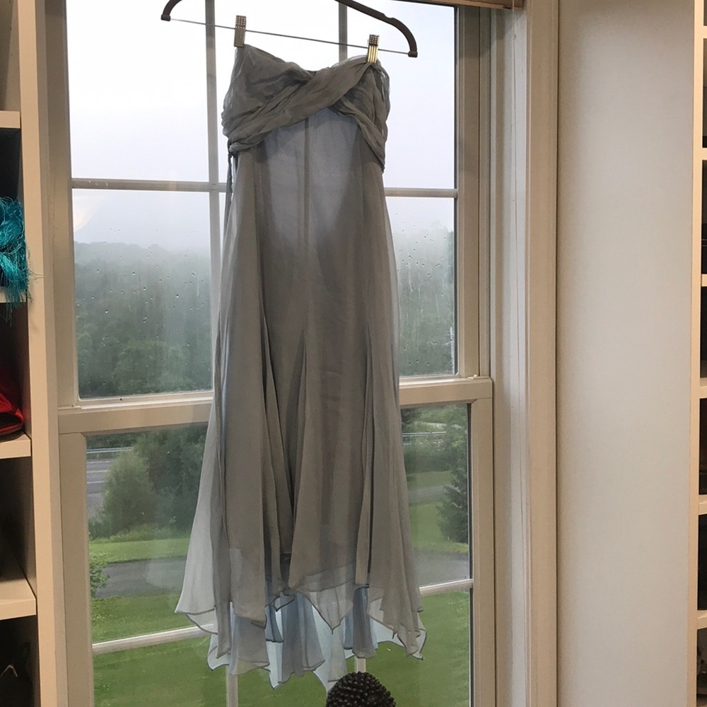 Blue silk chiffon dress.